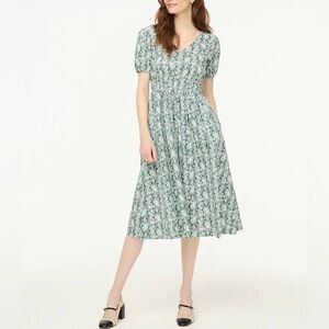 J. Crew smocked waist poplin midi dress pale spinach eucalyptus